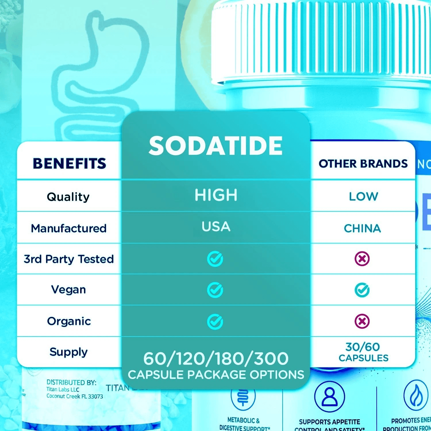 Soda Tide supplement facts label close up, purple branding, supplement facts panel, white background
